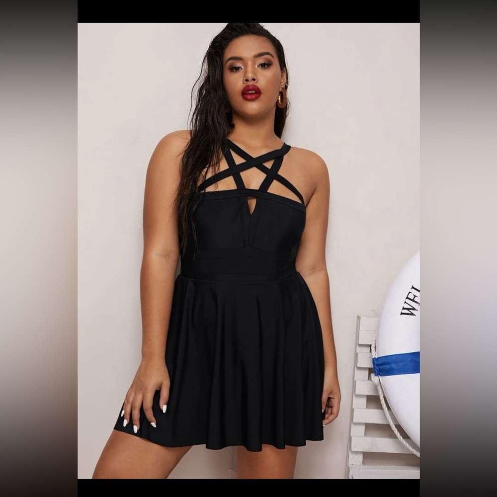 Plus Lattice Swim Dress